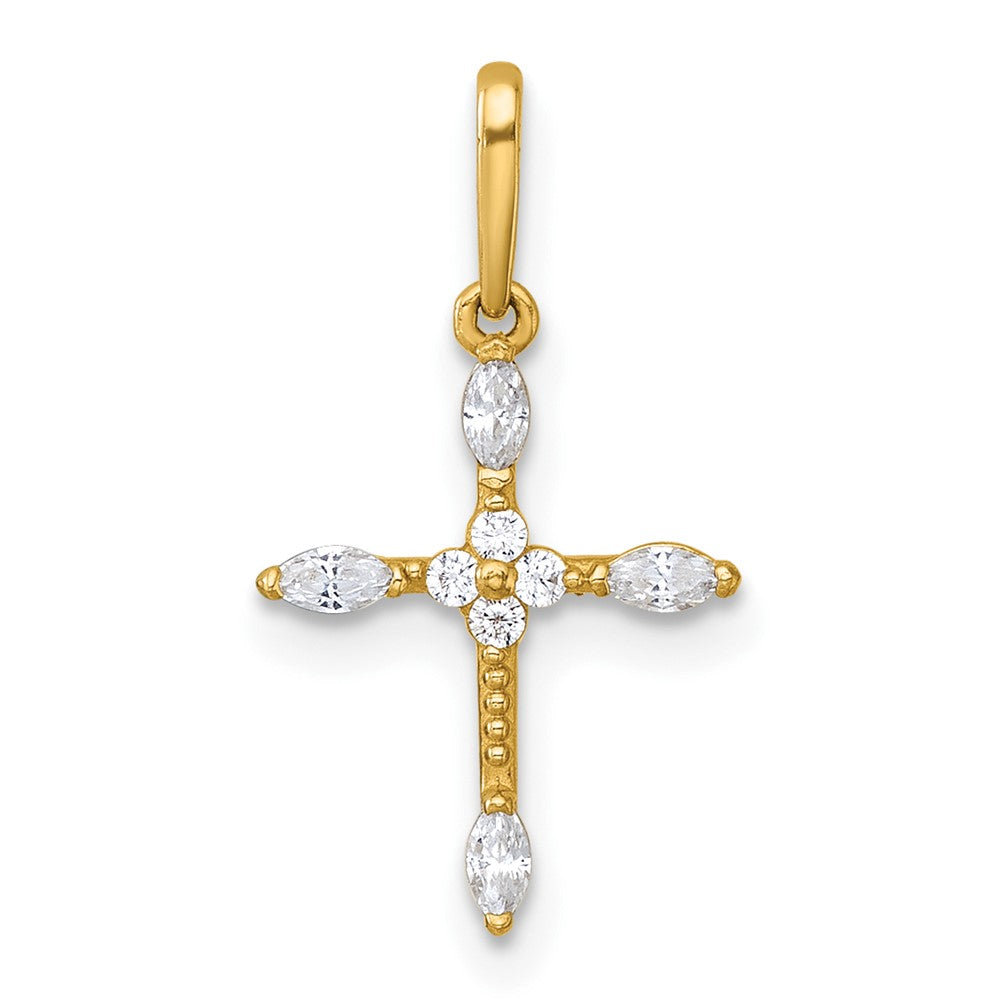 14k Polished and Beaded Fancy CZ Cross Pendant - Product Photo