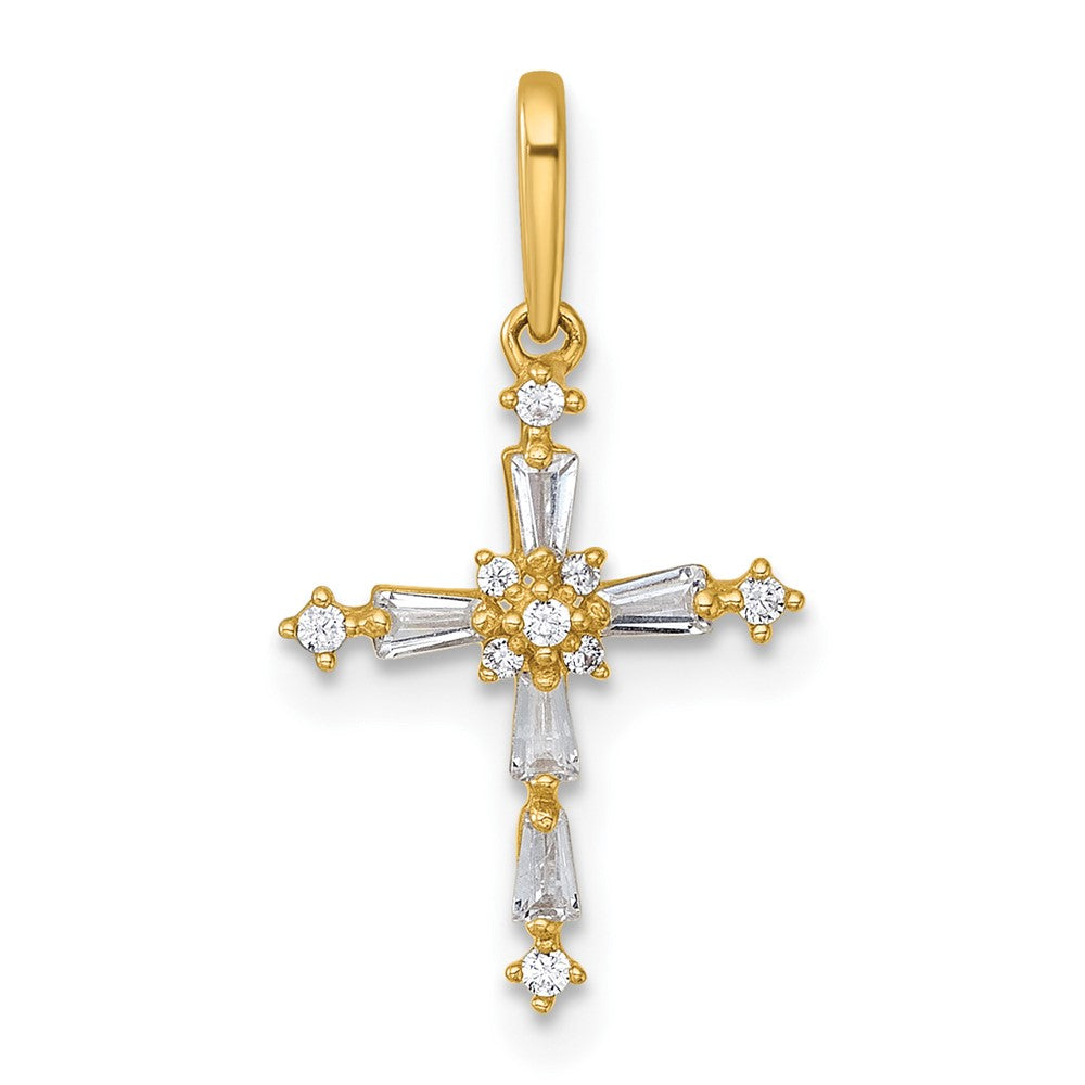 14k Polished Fancy CZ Cross Pendant - Product Photo