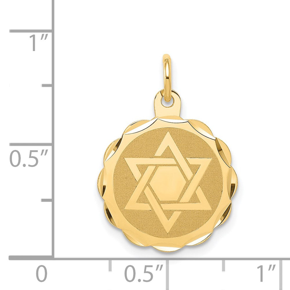 14k Solid Star of David Disc Charm - Product Photo