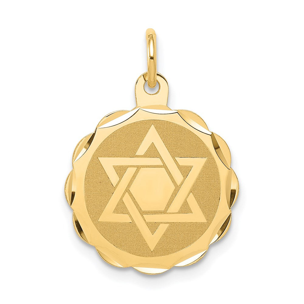 14k Solid Star of David Disc Charm - Product Photo