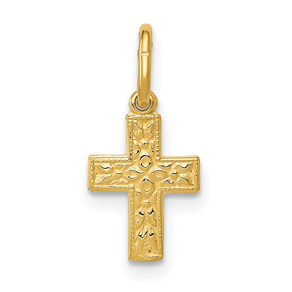 14K Yellow Gold Floral Cross Charm