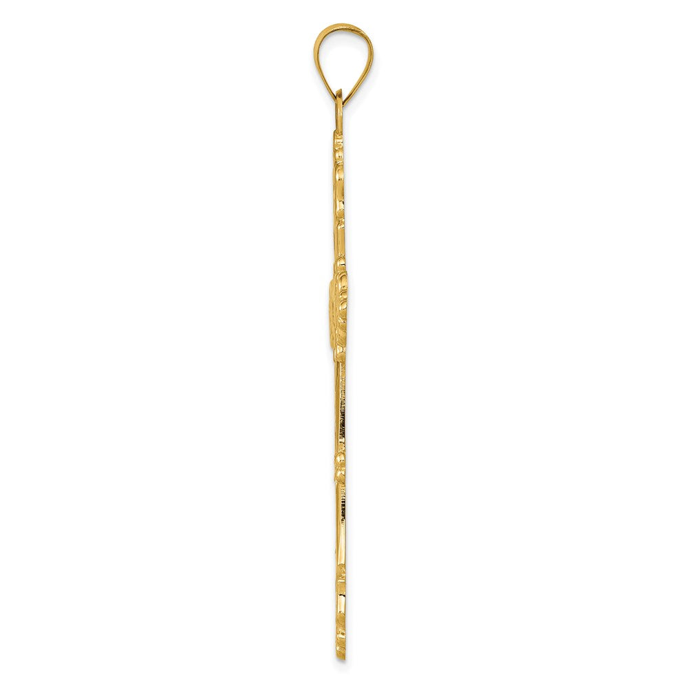 14K Yellow Gold Polished Fleur de Lis Cross Pendant - Product Photo