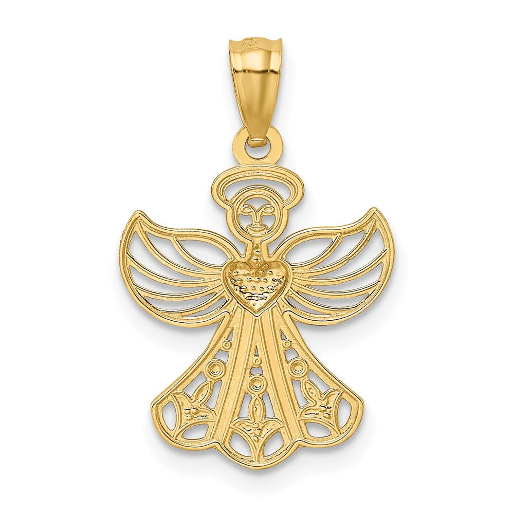 14K w/Rhodium Filigree Angel Pendant - Product Photo