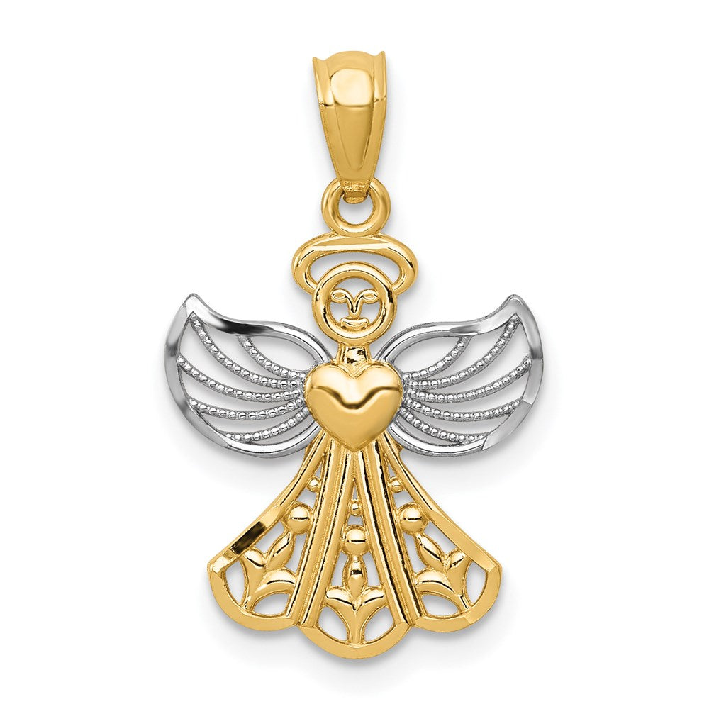 14K w/Rhodium Filigree Angel Pendant - Product Photo
