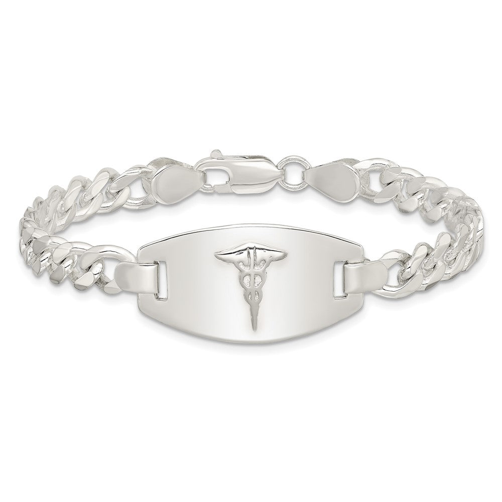 Sterling Silver Medical Jewelry Curb Link Bracelet - Product Photo