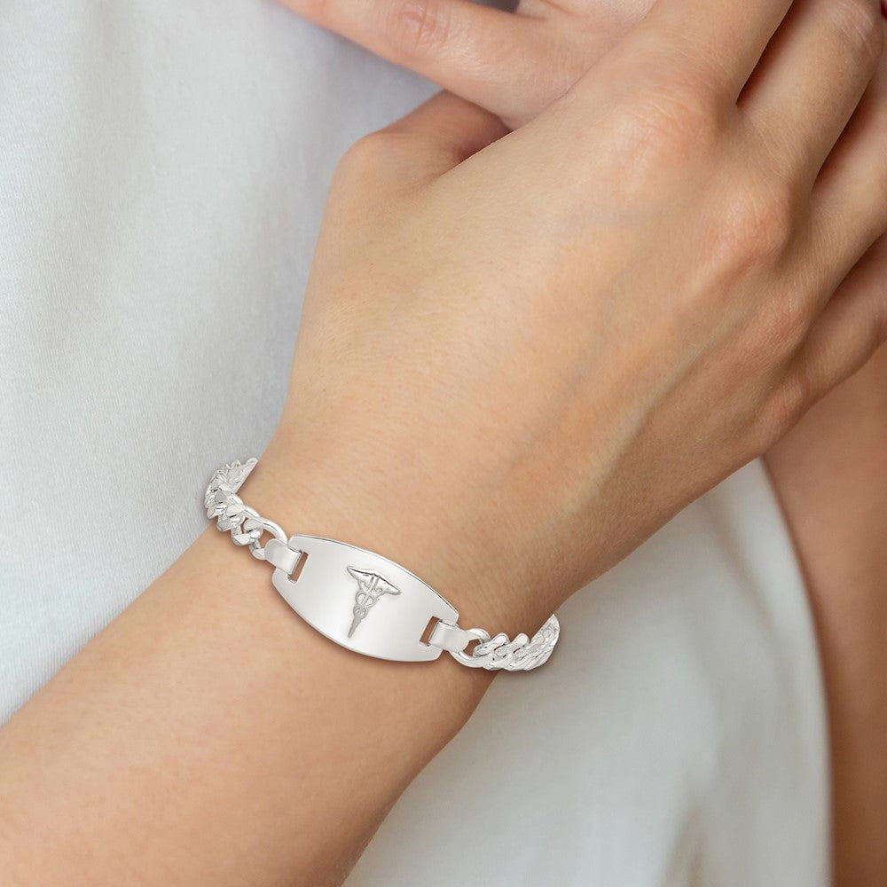 Sterling Silver Medical Jewelry Curb Link Bracelet - Product Photo