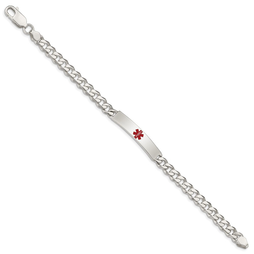 Sterling Silver Polished Medical Curb Link ID Bracelet - Product Photo