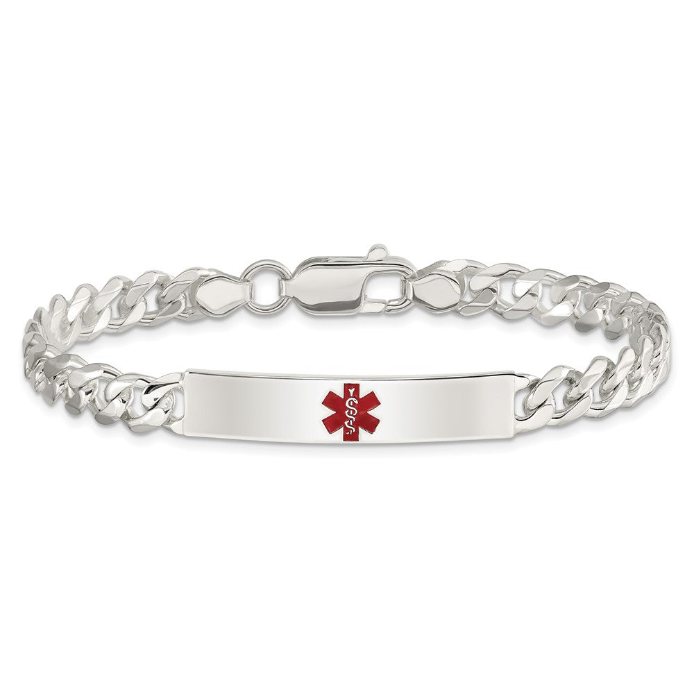 Sterling Silver Polished Medical Curb Link ID Bracelet - Product Photo