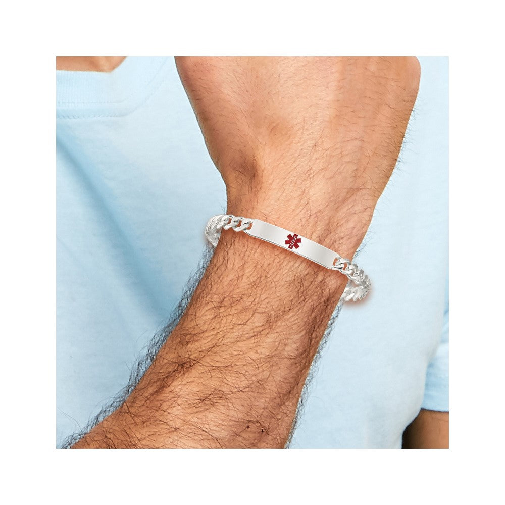 Sterling Silver Polished Medical Curb Link ID Bracelet - Product Photo