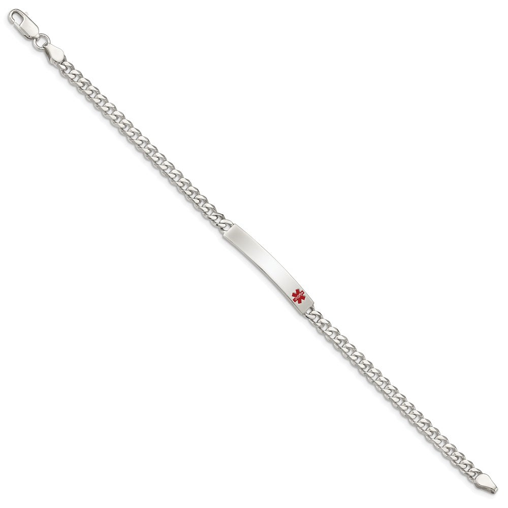 Sterling Silver Polished Medical Curb Link ID Bracelet - Product Photo