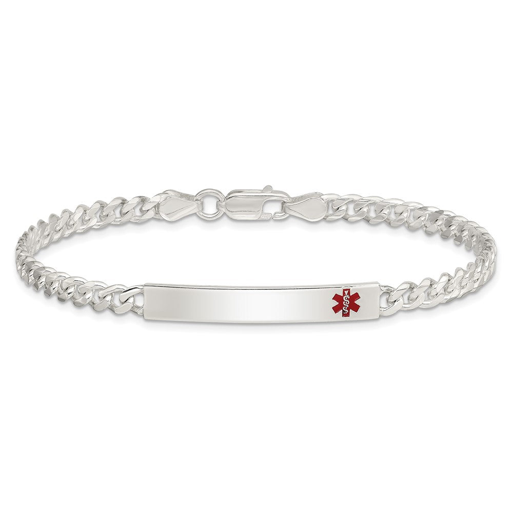 Sterling Silver Polished Medical Curb Link ID Bracelet - Product Photo