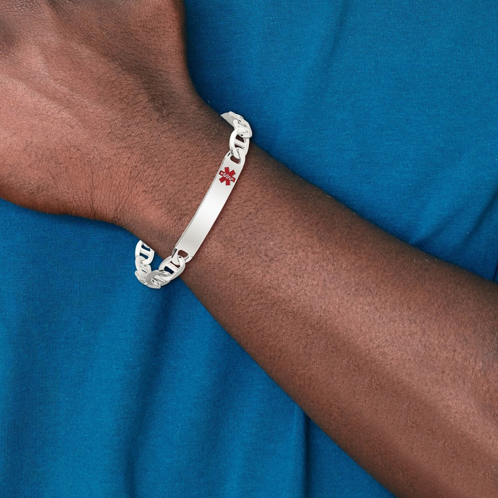 Sterling Silver Polished Medical Anchor Link ID Bracelet - Product Photo