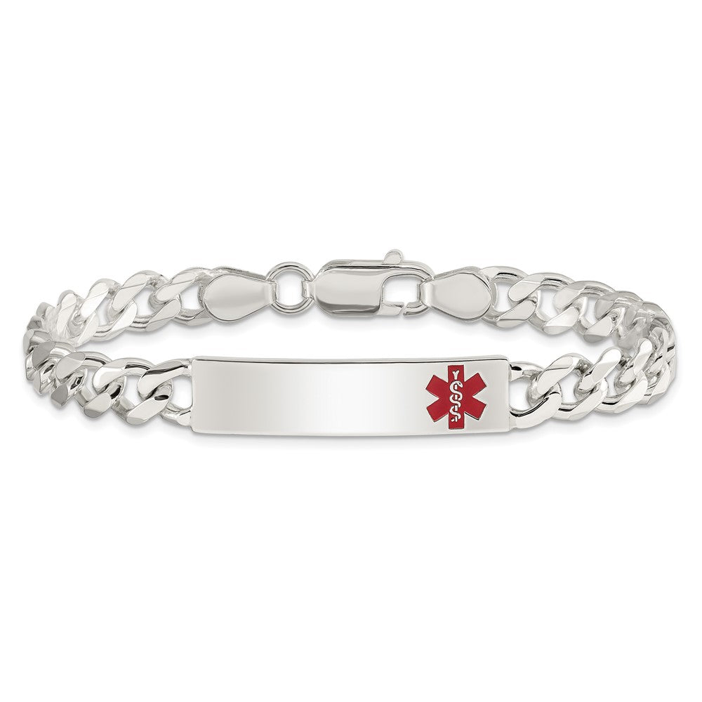 Sterling Silver Polished Medical Curb Link ID Bracelet - Product Photo