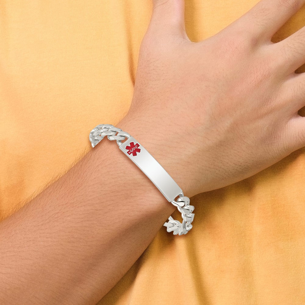 Sterling Silver Polished Medical Figaro Anchor Link ID Bracelet - Product Photo