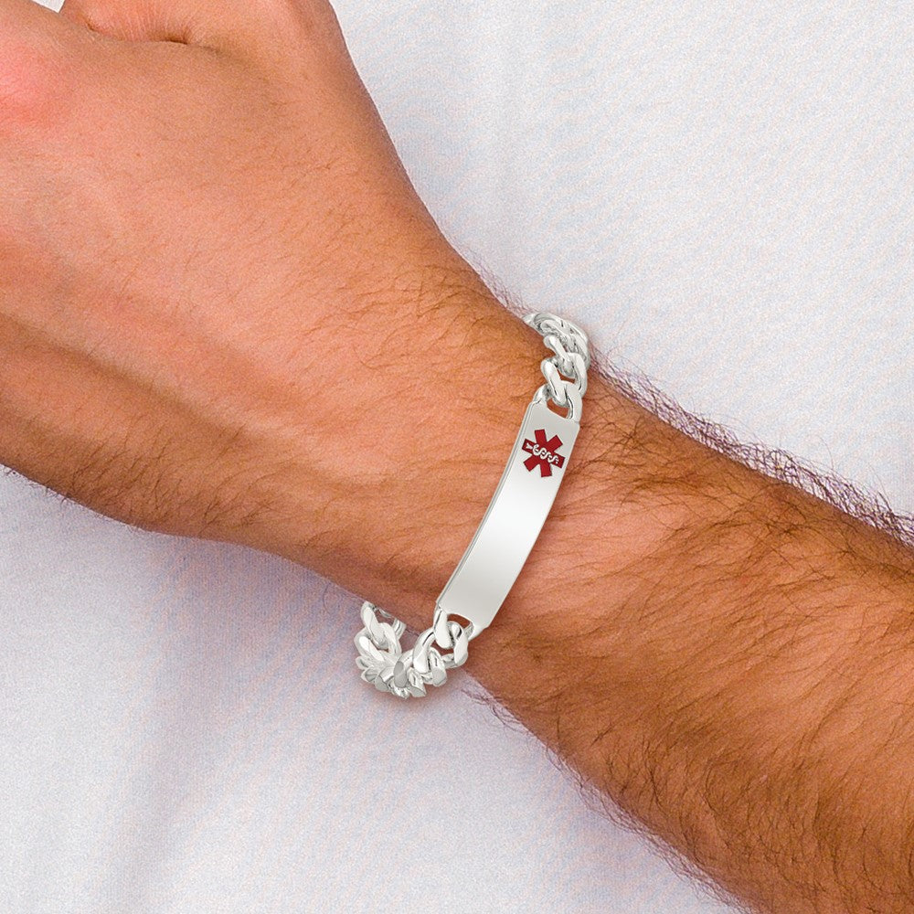 Sterling Silver Polished Medical Curb Link ID Bracelet - Product Photo