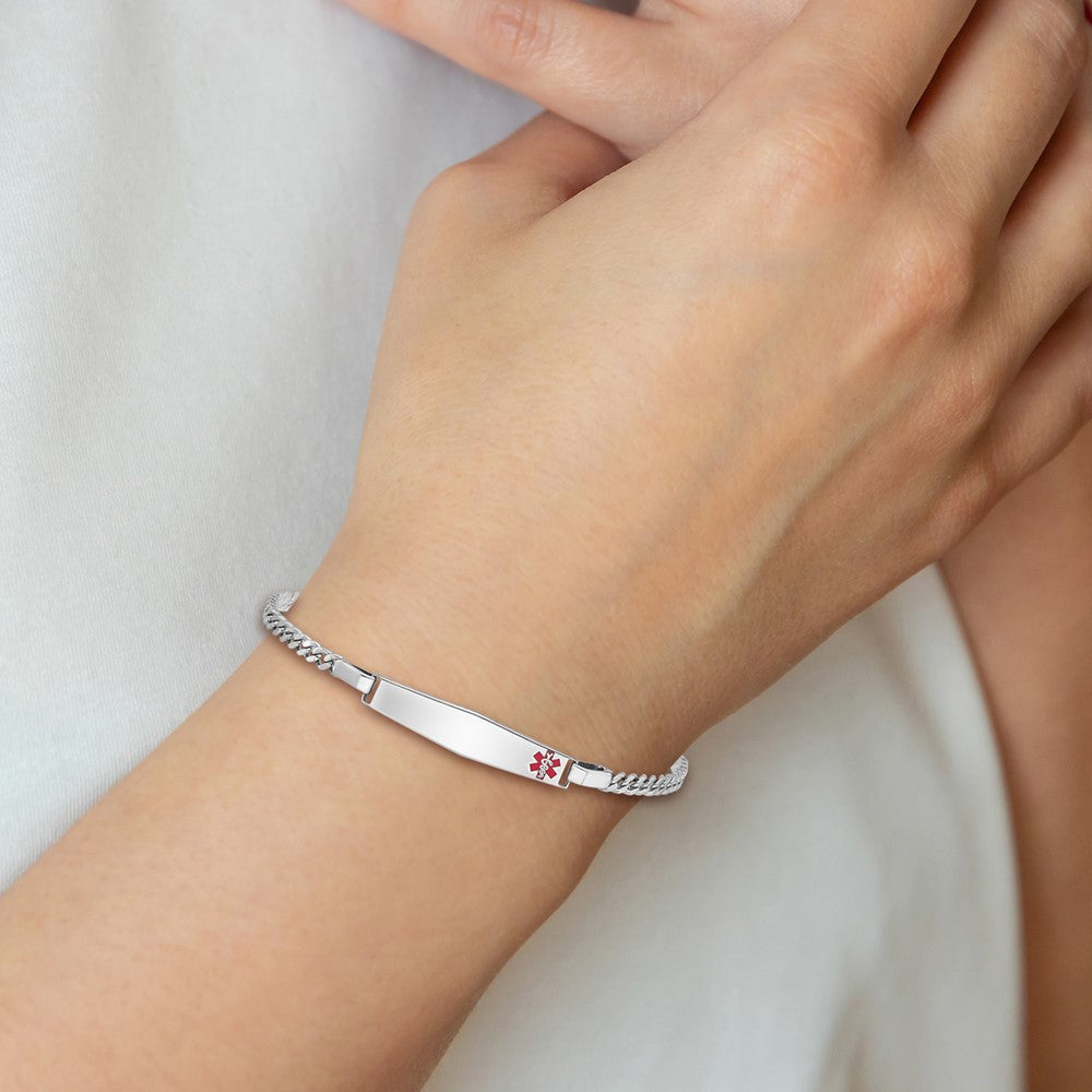 Sterling Silver Rhodium-plated Medical ID Curb Link Bracelet - Product Photo