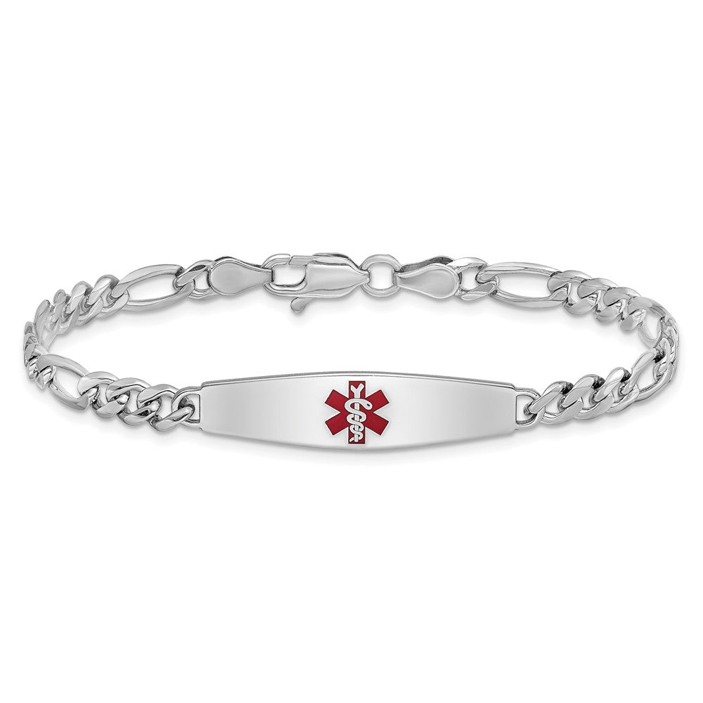 Sterling Silver Rhodium-plated Medical ID Figaro Link Bracelet - Product Photo