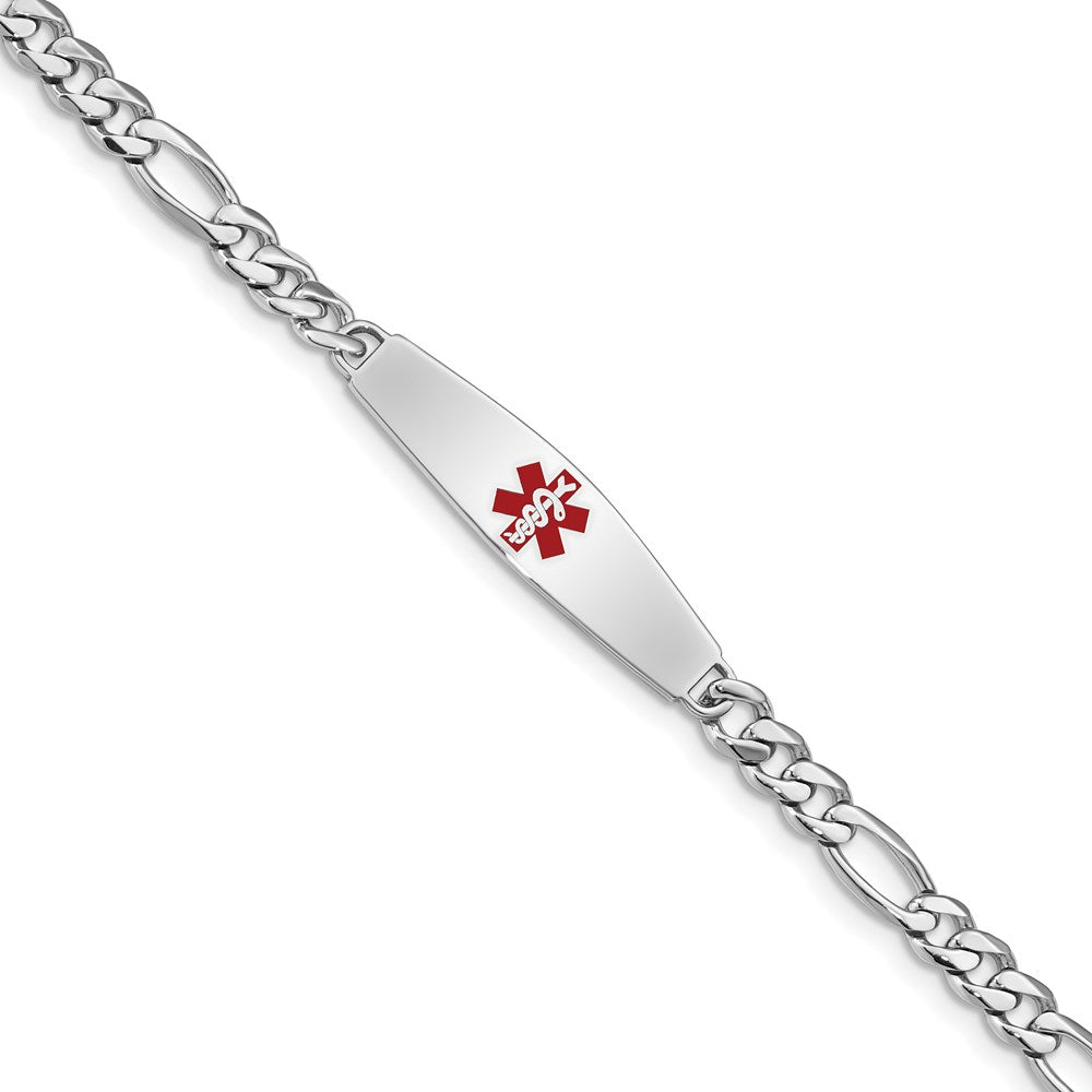 Sterling Silver Rhodium-plated Medical ID Figaro Link Bracelet - Product Photo