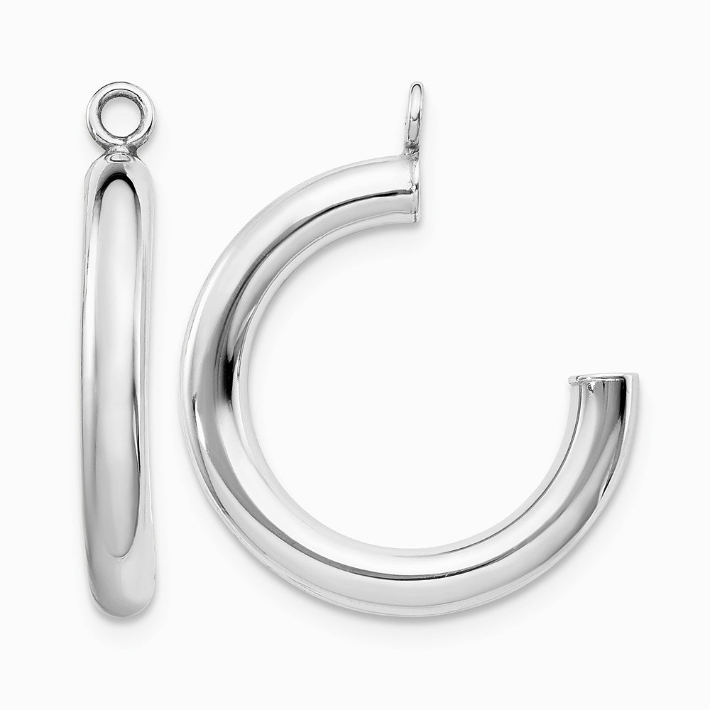 14K White Gold Polished Tube Hoop Earring Jackets - Product Photo