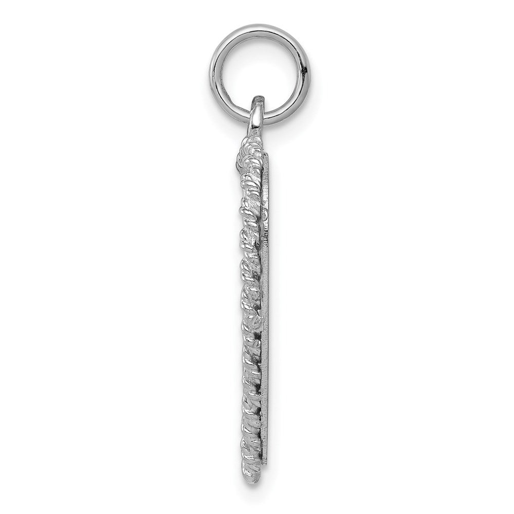 14k White Gold Etched Design .013 Gauge Engravable Heart Charm - Product Photo