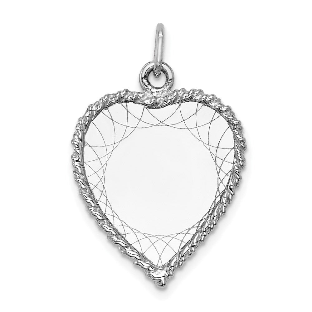 14k White Gold Etched Design .013 Gauge Engravable Heart Charm - Product Photo