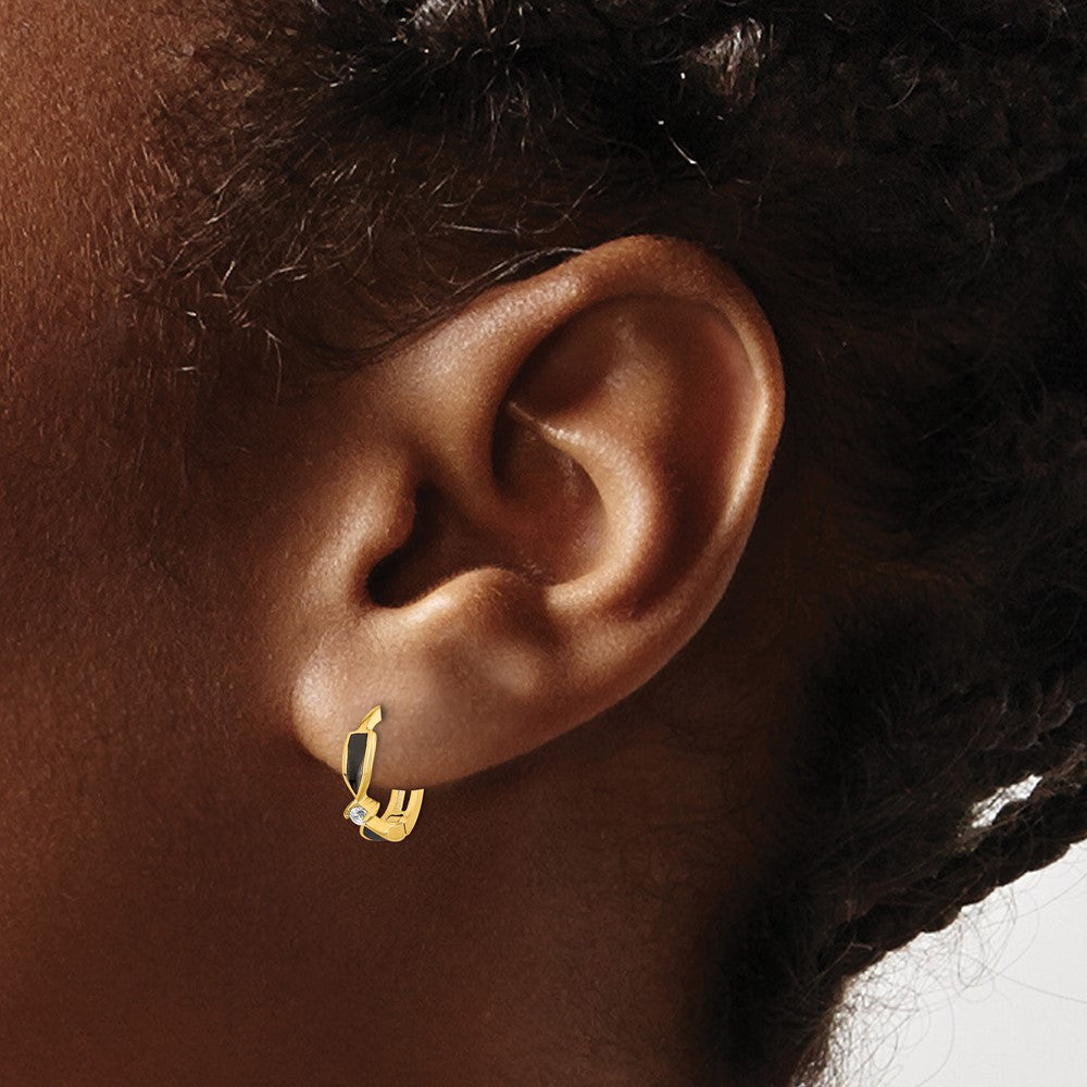 14K Polished Black Onyx Hoop Earrings - Product Photo