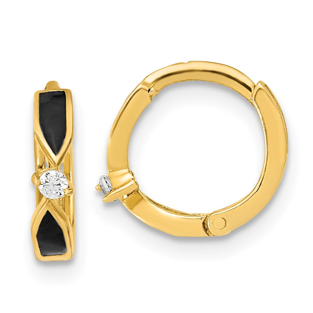 14K Polished Black Onyx Hoop Earrings - Product Photo