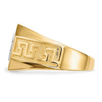 14kw/ Rhodium Mens Micro Pave CZ Octagon & Greek Key Ring - Product Photo