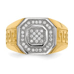 14kw/ Rhodium Mens Micro Pave CZ Octagon & Greek Key Ring - Product Photo