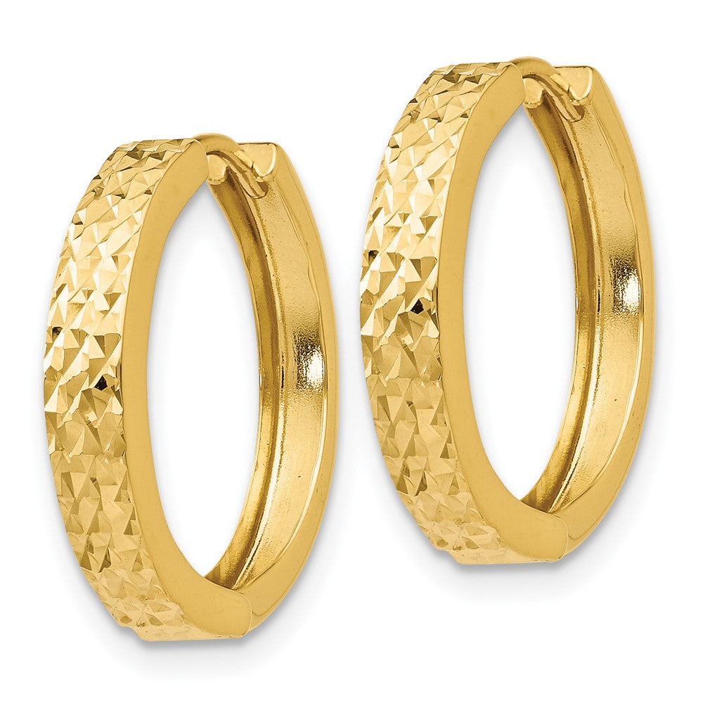 14K Yellow Gold Diamond-cut Hinged Hoop Earrings - Product Photo