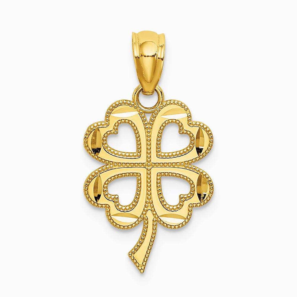 14K Yellow Gold Four Leaf Clover Pendant - Product Photo