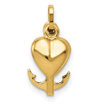 14K Yellow Gold Polished Heart Cross Anchor Pendant - Product Photo