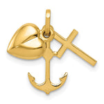 14K Yellow Gold Polished Heart Cross Anchor Pendant - Product Photo