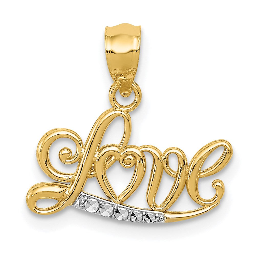 14k w/Rhodium Diamond-cut LOVE Pendant - Product Photo