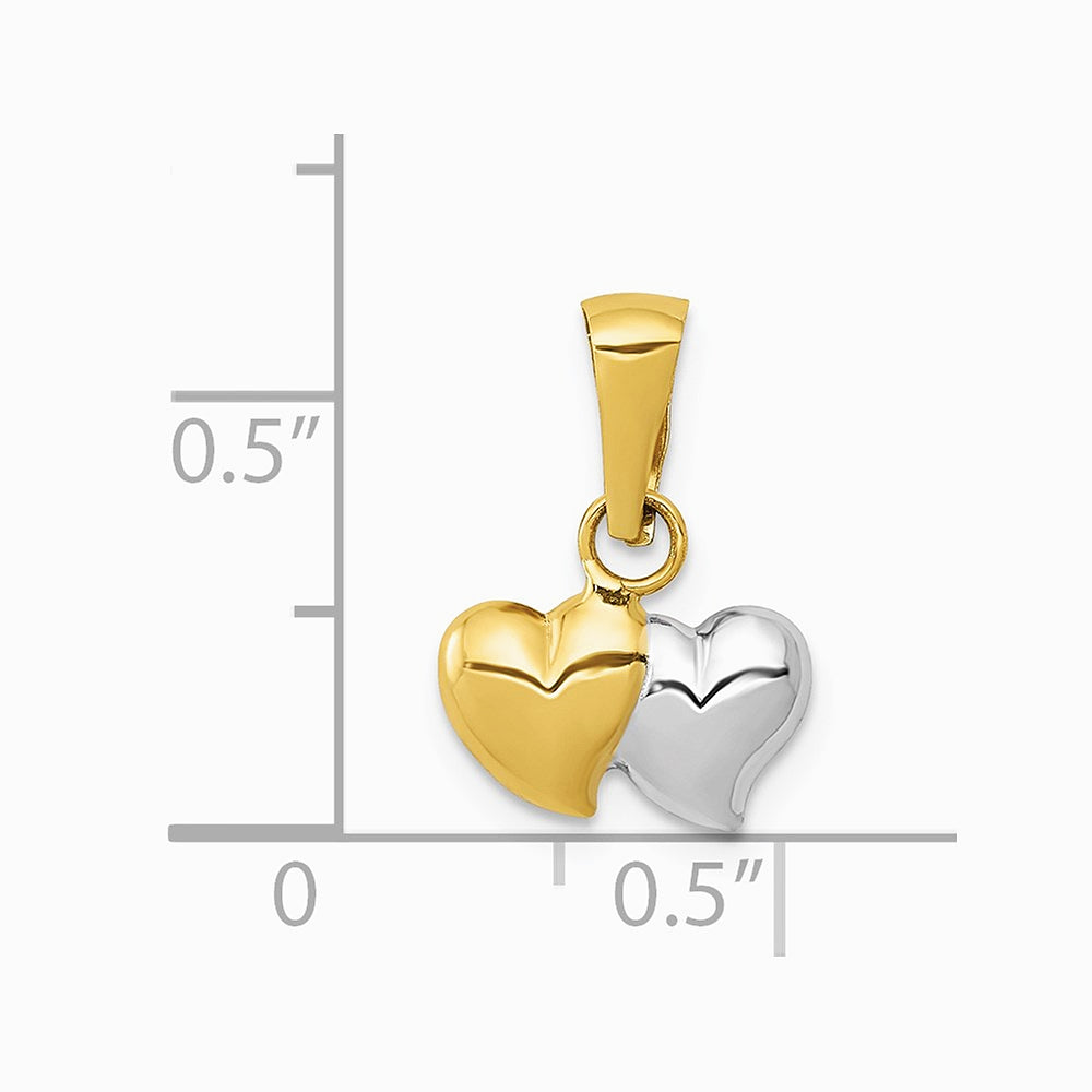 14K Yellow & Rhodium with White Rhodium Double Heart Pendant - Product Photo