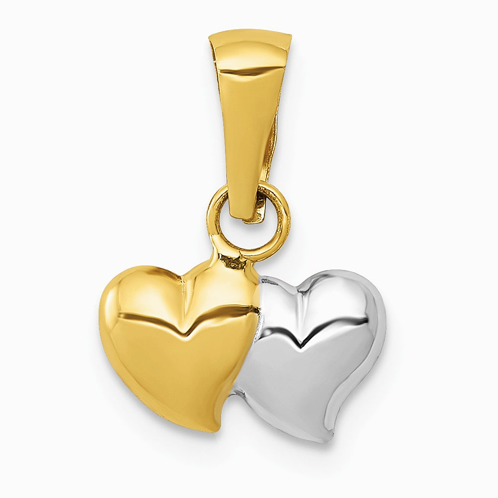 14K Yellow & Rhodium with White Rhodium Double Heart Pendant - Product Photo