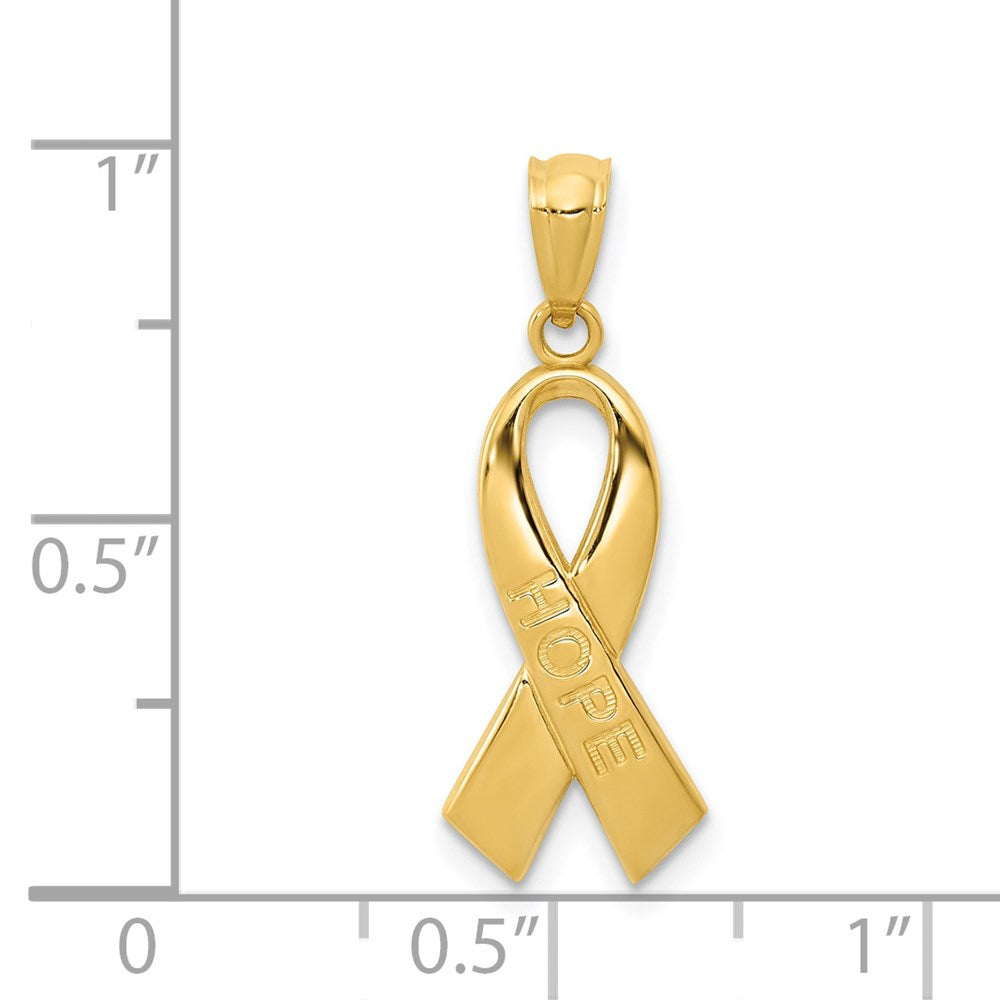14k Gold Polished HOPE Ribbon Pendant - Product Photo
