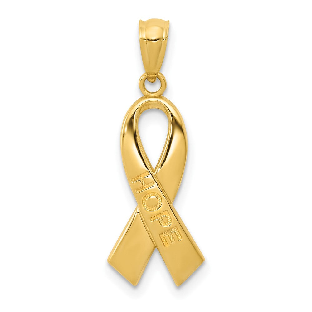 14k Gold Polished HOPE Ribbon Pendant - Product Photo