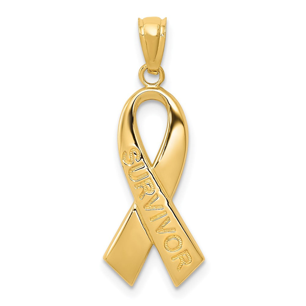 10K / 14K Yellow Gold Gold Polished Survivor Ribbon Pendant - Product Photo