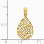 14K Yellow Gold Gold Polished and Textured Small Filigree Teardrop Pendant - Product Photo