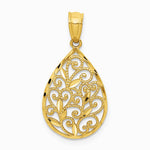 14K Yellow Gold Gold Polished and Textured Small Filigree Teardrop Pendant - Product Photo