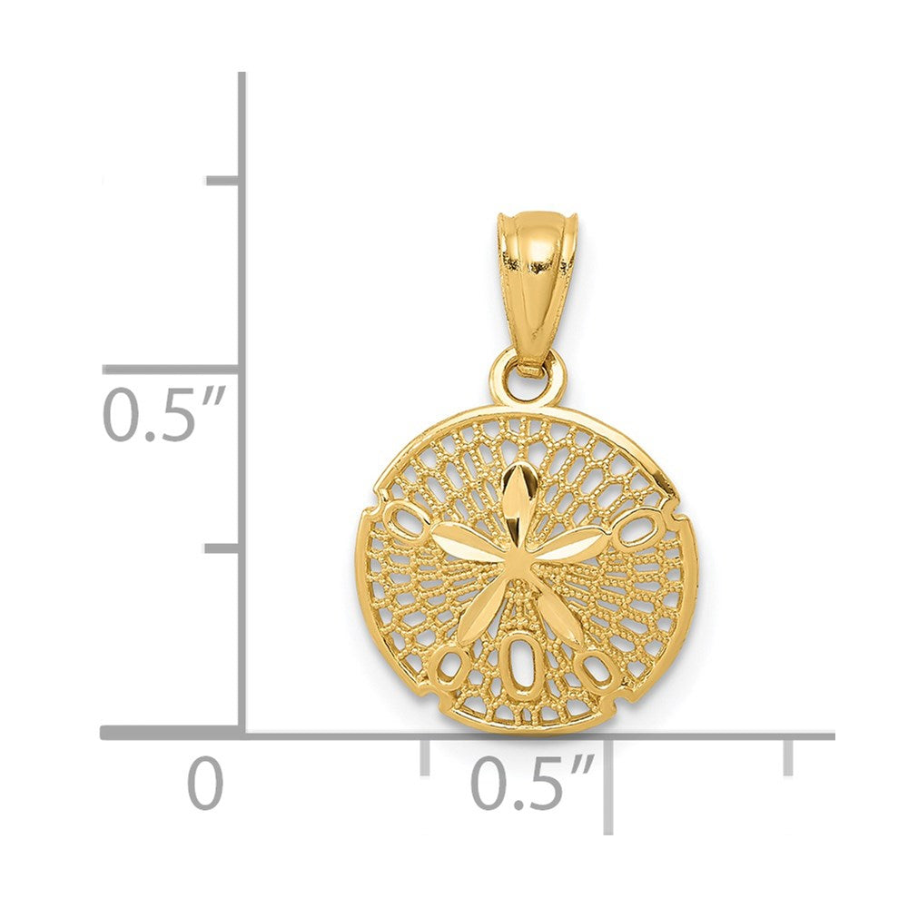 14k Gold Polished Filigree Sand Dollar Pendant - Product Photo