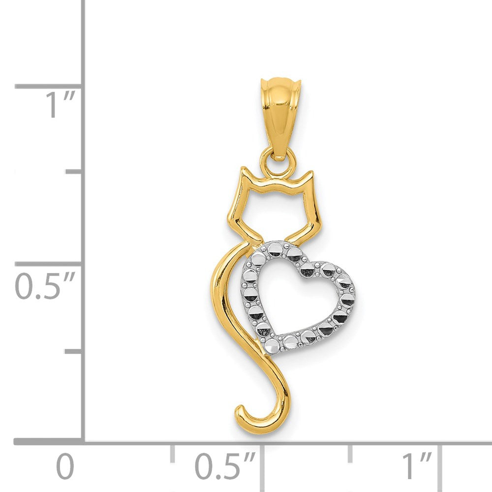 14k Rhodium-Plated Polished Cat w/Heart Pendant - Product Photo