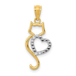 14k Rhodium-Plated Polished Cat w/Heart Pendant - Product Photo