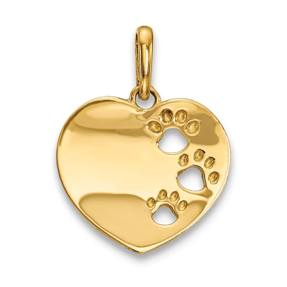 14K Yellow Gold Childrens Heart with Pawprints Pendant