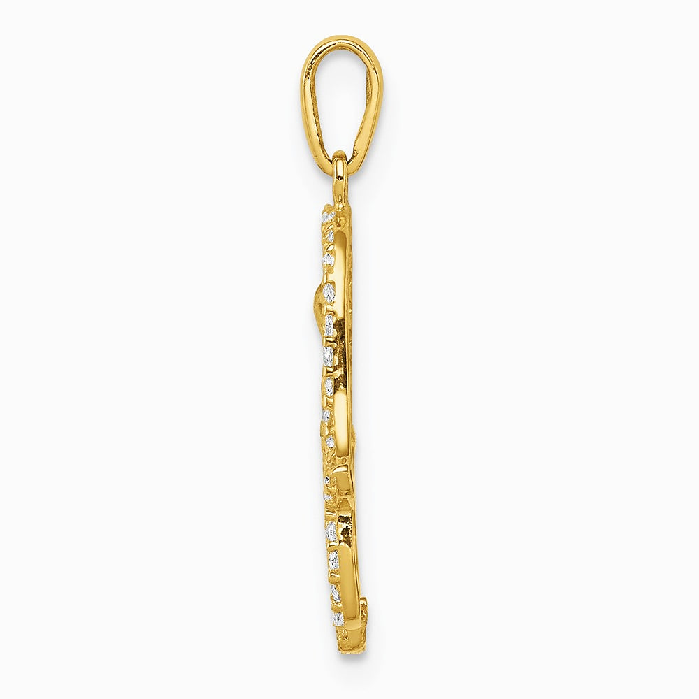 10K / 14K Yellow Gold Multi-colored CZ Hamsa Pendant - Product Photo
