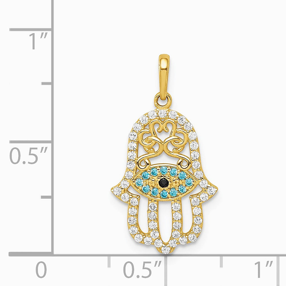 10K / 14K Yellow Gold Multi-colored CZ Hamsa Pendant - Product Photo