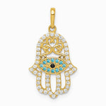 10K / 14K Yellow Gold Multi-colored CZ Hamsa Pendant - Product Photo