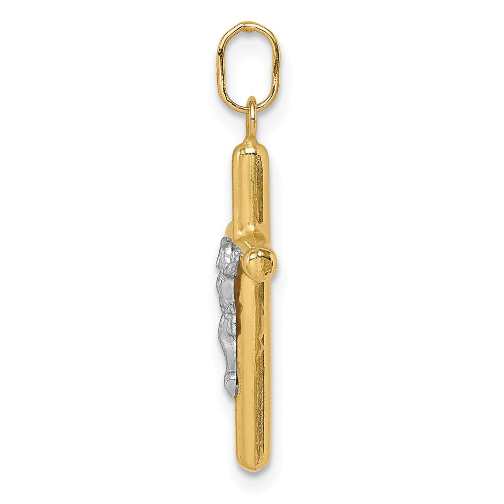 14k with White Rhodium Polished Hollow Crucifix Charm - Product Photo