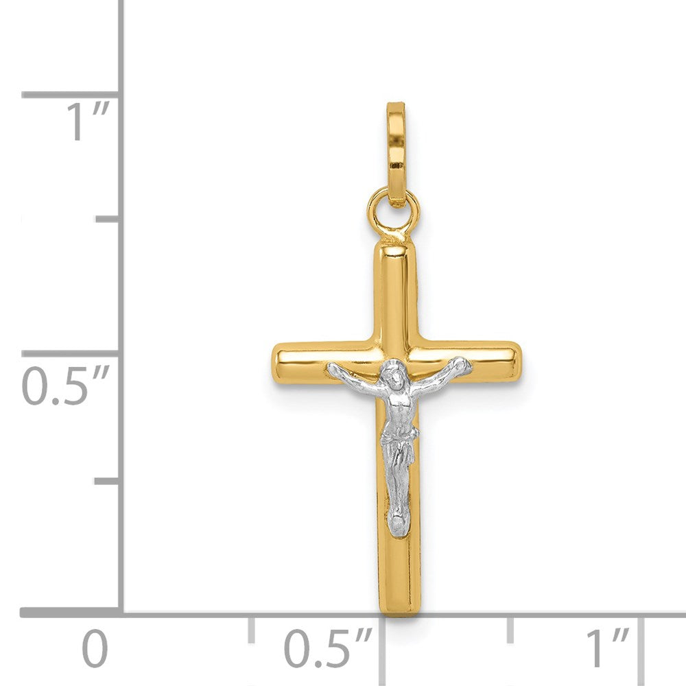 14k with White Rhodium Polished Hollow Crucifix Charm - Product Photo